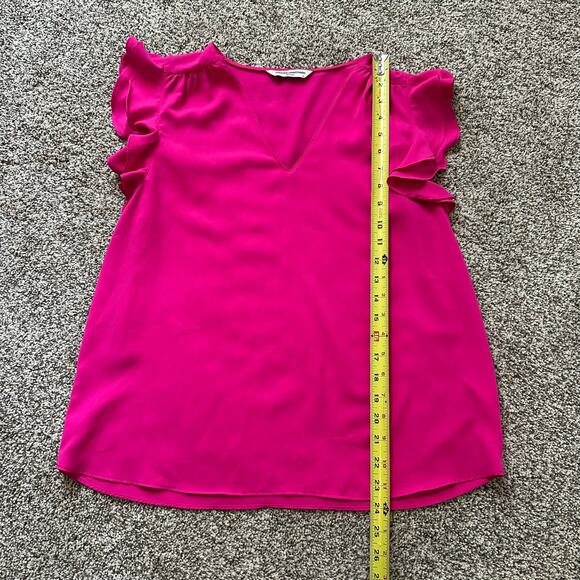 Amanda Uprichard hot pink flutter sleeve v-neck top size M - Picture 8 of 13
